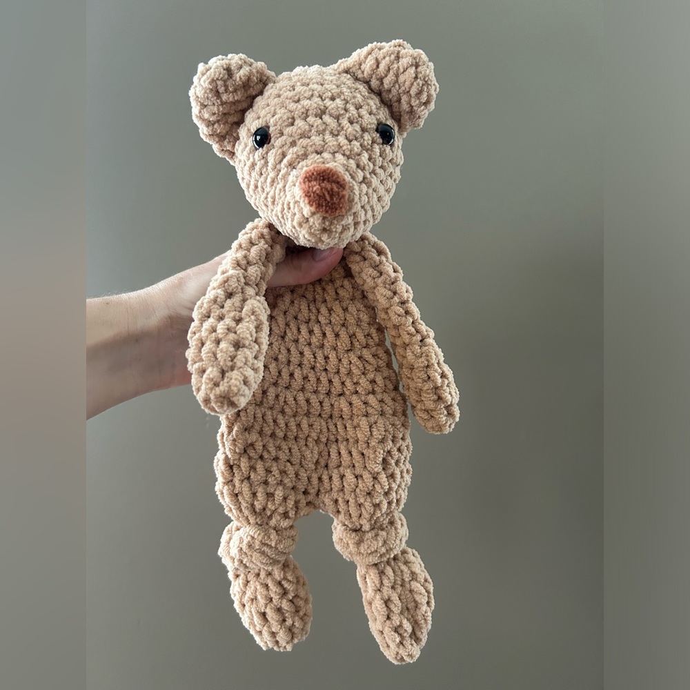 Crochet handcrafted teddy bear knotted snuggler lovey